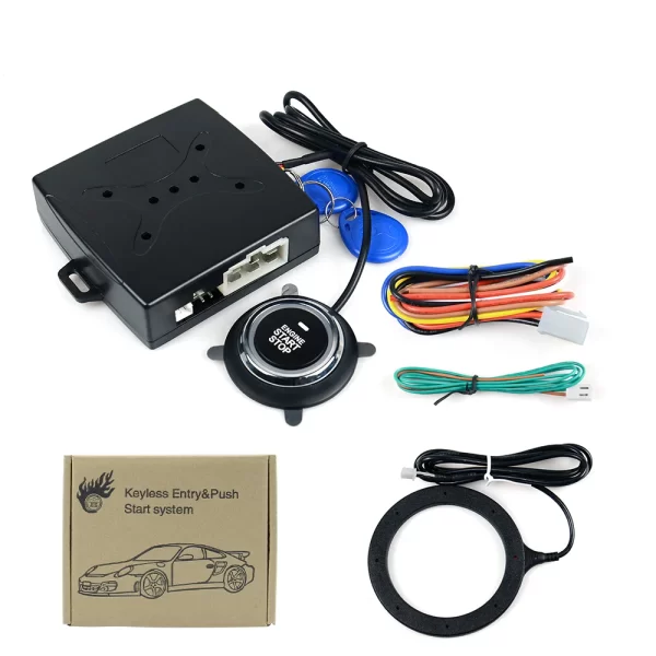 Car Starter Keyless Entry Alarm with a Push Start Button and RFID